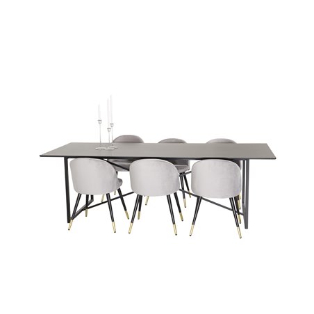 Palace Dining Table - 240*100*H75 - Black / Black, Velvet Dining Chair Brass - Light Grey / Black_6