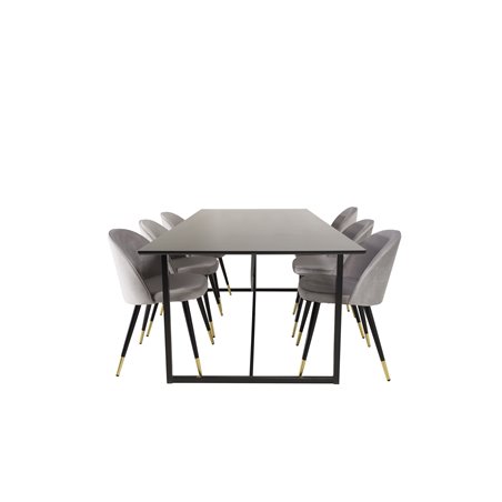 Palace Dining Table - 240*100*H75 - Black / Black, Velvet Dining Chair Brass - Light Grey / Black_6