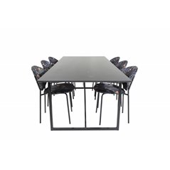 Palace Dining Table - 240*100*H75 - Black / Black, Vault Dining Chair - Black legs - Black Flower printed fabric_6