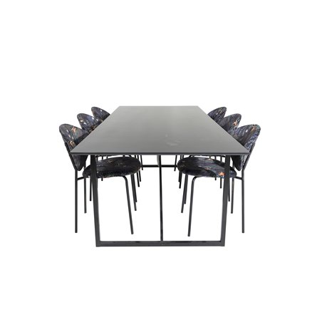 Palace Dining Table - 240*100*H75 - Black / Black, Vault Dining Chair - Black legs - Black Flower printed fabric_6