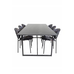 Palace Dining Table - 240*100*H75 - Black / Black, Vault Dining Chair - Black legs - Black Flower printed fabric_6