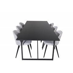 Palace Dining Table - 240*100*H75 - Black / Black, Velvet Dining Chiar - Black legs - Light GreyFabric_6