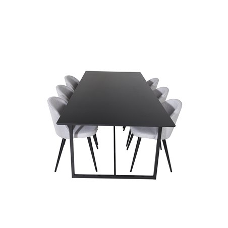Palace Dining Table - 240*100*H75 - Black / Black, Velvet Dining Chiar - Black legs - Light GreyFabric_6