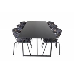 Palace Dining Table - 240*100*H75 - Black / Black, Arrow armchair - Black Legs - Black Flower printed Fabric_6