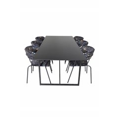 Palace Dining Table - 240*100*H75 - Black / Black, Arrow armchair - Black Legs - Black Flower printed Fabric_6