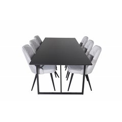 Palace Dining Table - 240*100*H75 - Black / Black, Velvet Deluxe Dining Chair - Black Legs - Light Grey Fabric_6