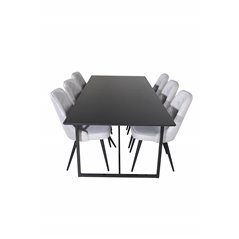 Palace Dining Table - 240*100*H75 - Black / Black, Velvet Deluxe Dining Chair - Black Legs - Light Grey Fabric_6