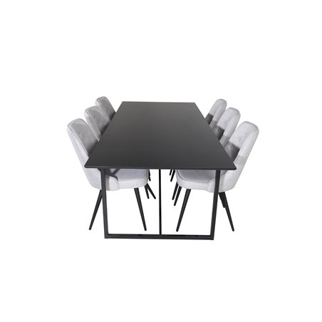 Palace Dining Table - 240*100*H75 - Black / Black, Velvet Deluxe Dining Chair - Black Legs - Light Grey Fabric_6