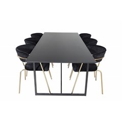 Palace Dining Table - 240*100*H75 - Black / Black, Arrow armchair - Brass Legs - Black Velvet_6