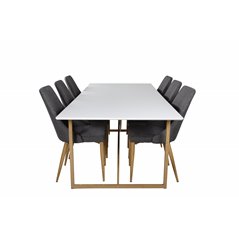 Palace Dining Table - 240*100*H75 - White / Oak, Leone Dining Chair - Dark Grey / Oak_6