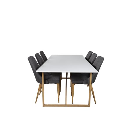 Palace Dining Table - 240*100*H75 - White / Oak, Leone Dining Chair - Dark Grey / Oak_6