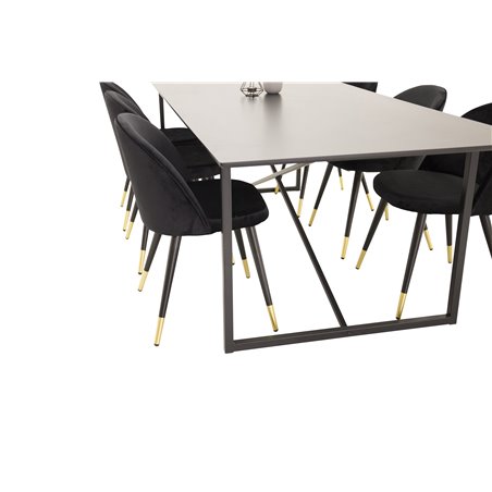 Palace Dining Table - 240*100*H75 - Black / Black, Velvet Dining Chair Brass - Black / Black_6