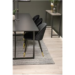 Palace Dining Table - 240*100*H75 - Black / Black, Velvet Dining Chair Brass - Black / Black_6