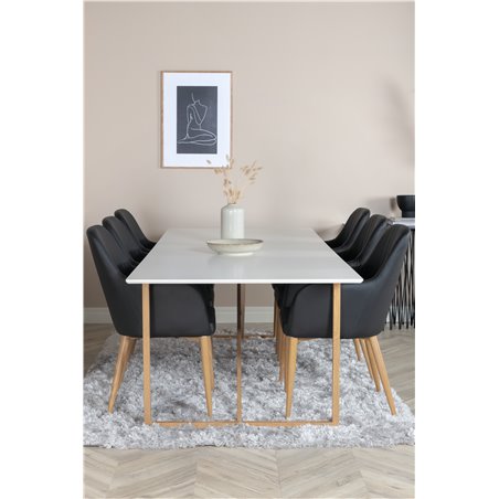 Palace Dining Table - 240*100*H75 - White / Oak, Comfort Dining Chair - Black / Oak_6