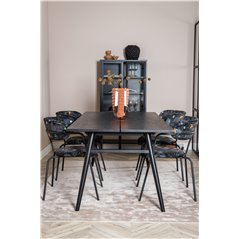 Sleek Extentiontable Black Brushed - 195*95, Arrow armchair - Black Legs - Black Flower printed Fabric_4