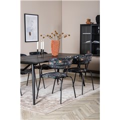 Sleek forlængerbord sort børstet - 195 * 95, Arrow lænestol - Sorte ben - Sort blomst printet Fabric_4