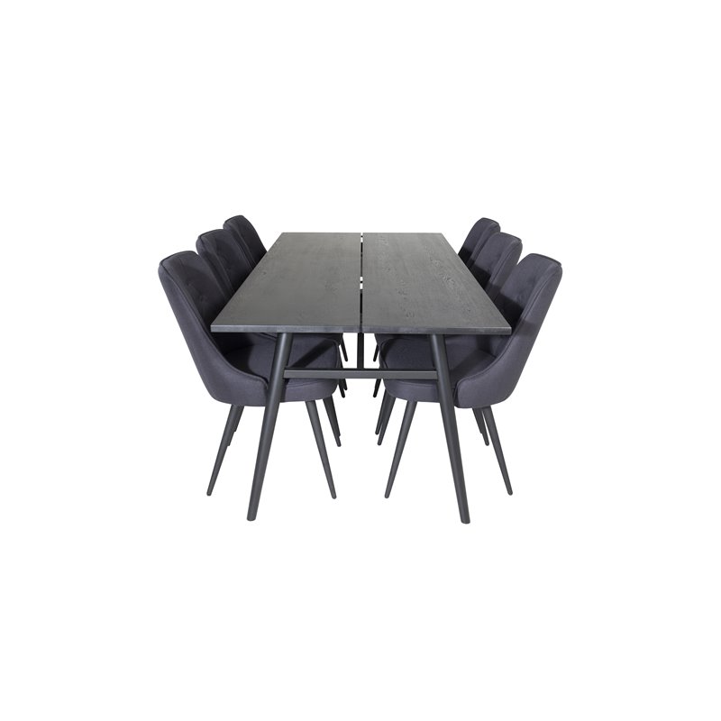 Sleek Extentiontable Black Brushed - 195*95, Velvet Deluxe Dining Chair - Black Legs - Black Fabric_6