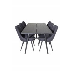 Sleek Extentiontable Black Brushed - 195*95, Velvet Deluxe Dining Chair - Black Legs - Black Fabric_6