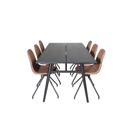 Sleek Extentiontable Black Brushed - 195*95, Polar Dining Chair with Spin function - black Legs - Brown PU - White Stitches_6