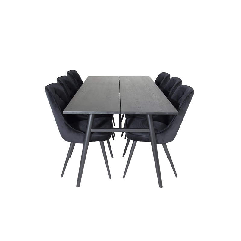 Sleek Extentiontable Black Brushed - 195*95, Velvet Deluxe Dining Chair - Black / Black_6