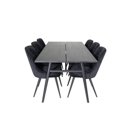 Sleek Extentiontable Black Brushed - 195*95, Velvet Deluxe Dining Chair - Black / Black_6