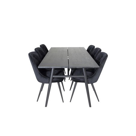 Sleek Extentiontable Black Brushed - 195*95, Velvet Deluxe Dining Chair - Black / Black_6