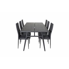 Sleek Extentiontable Black Brushed - 195*95, Slim High Back Dining Chair - Black Legs - Black PU_6