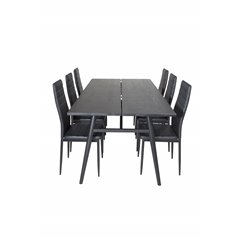 Sleek Extentiontable Black Brushed - 195*95, Slim High Back Dining Chair - Black Legs - Black PU_6