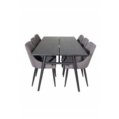 Sleek Extentiontable Black Brushed - 195*95, Plaza Dining Chair - Dark Grey / Black_6