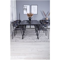 Sleek Extentiontable Black Brushed - 195*95, Arrow armchair - Black Legs - Black Flower printed Fabric_6