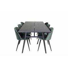 Sleek Extentiontable Black Brushed - 195*95, Velvet Dining Chair - Green / Black_6