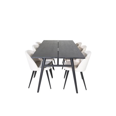 Sleek Extentiontable Black Brushed - 195*95, Velvet Dining Chair - Beige / Black_6