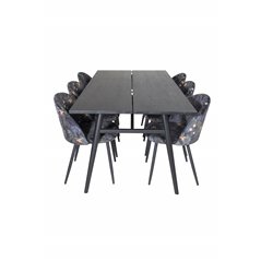 Sleek Extentiontable Black Brushed - 195*95, Velvet Dining Chair - Black Flower fabric_6