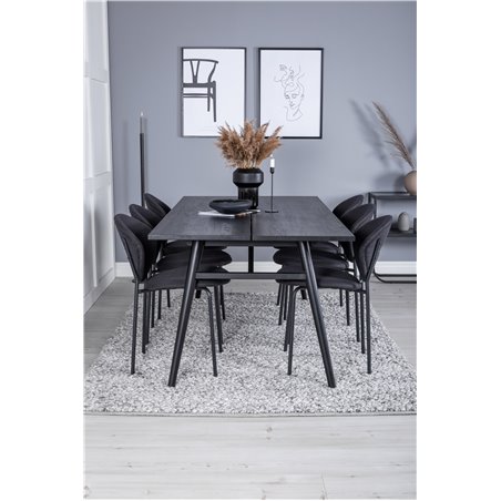 Sleek Extentiontable Black Brushed - 195*95, Vault Dining Chair - Black Legs - Black Fabric_6