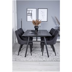 Sleek Extentiontable Black Brushed - 195*95, Plaza Dining Chair - Black Legs - Black Fabric_6