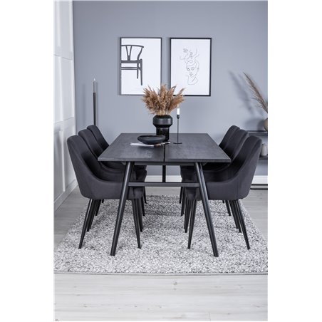 Sleek Extentiontable Black Brushed - 195*95, Plaza Dining Chair - Black Legs - Black Fabric_6