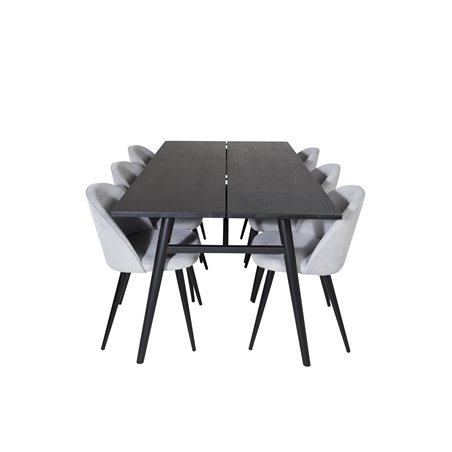 Sleek Extentiontable Black Brushed - 195*95, Velvet Dining Chair Corduroy - Light Grey / Black_6