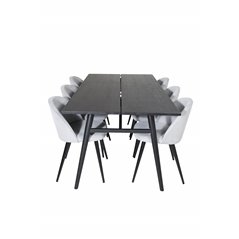 Sleek Extentiontable Black Brushed - 195*95, Velvet Dining Chair Corduroy - Light Grey / Black_6