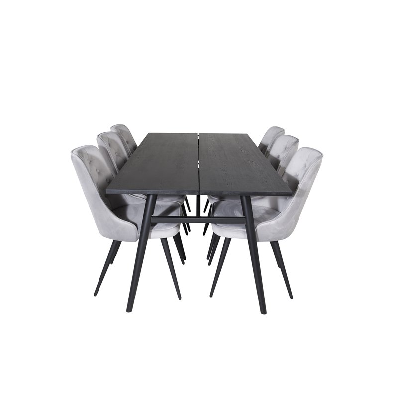 Sleek Extentiontable Black Brushed - 195*95, Velvet Deluxe Dining Chair - Light Grey / Black_6