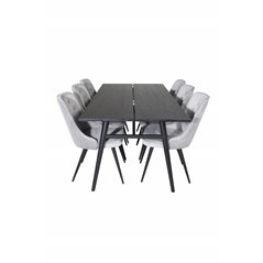 Sleek Extentiontable Black Brushed - 195*95, Velvet Deluxe Dining Chair - Light Grey / Black_6