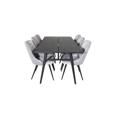 Sleek forlængerbord sort børstet - 195 * 95, fløjl Deluxe spisestuestol - lysegrå / sort_6