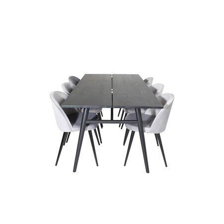 Sleek Extentiontable Black Brushed - 195*95, Velvet Dining Chair - Light Grey / Black_6