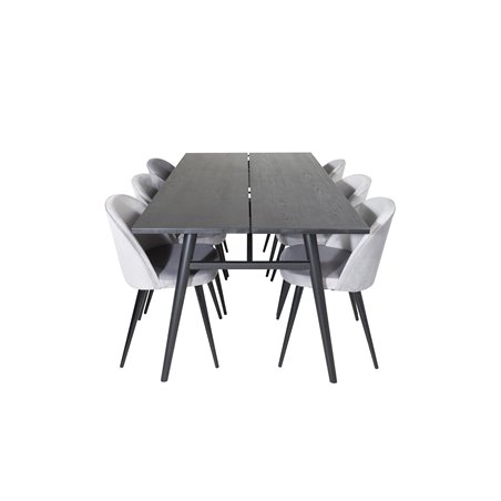 Sleek Extentiontable Black Brushed - 195*95, Velvet Dining Chair - Light Grey / Black_6