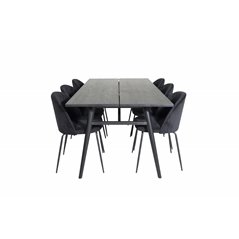 Sleek Extentiontable Black Brushed - 195*95, Wrinkles Dining Chair - Black Legs - Black Velvet_6