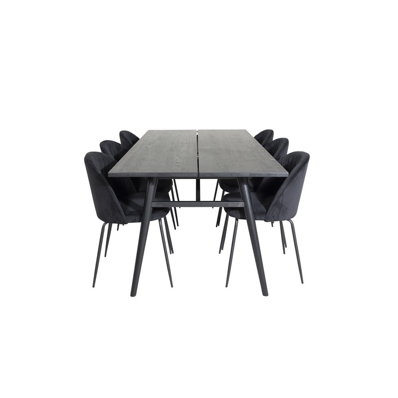 Sleek Extentiontable Black Brushed - 195*95, Wrinkles Dining Chair - Black Legs - Black Velvet_6