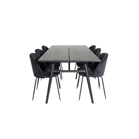 Sleek Extentiontable Black Brushed - 195*95, Wrinkles Dining Chair - Black Legs - Black Velvet_6