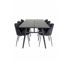 Sleek Extentiontable Black Brushed - 195*95, Wrinkles Dining Chair - Black Legs - Black Velvet_6