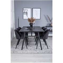 Sleek Extentiontable Black Brushed - 195*95, Velvet Dining Chiar - Black legs- Black Fabric_6