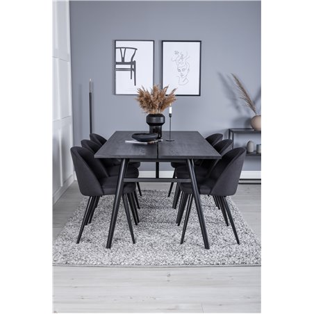 Sleek Extentiontable Black Brushed - 195*95, Velvet Dining Chiar - Black legs- Black Fabric_6