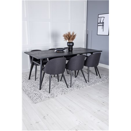 Sleek Extentiontable Black Brushed - 195*95, Velvet Dining Chiar - Black legs- Black Fabric_6